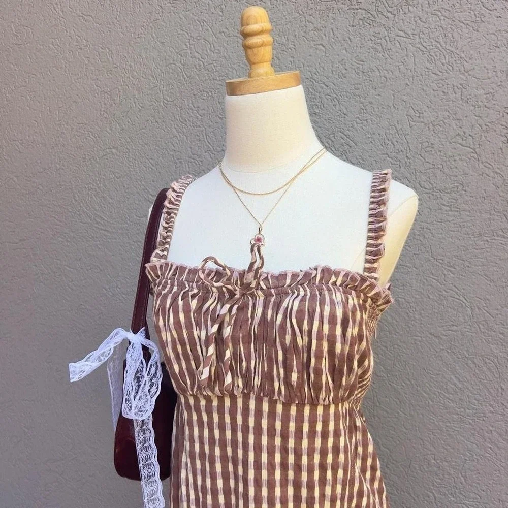 Free People Lucinda Plaid Midi Dress Size Large Lavender Combo NEW